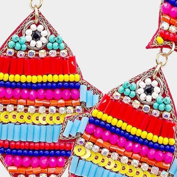 Fish Multi Colored Seed Bead Earrings - Picture 3 of 6